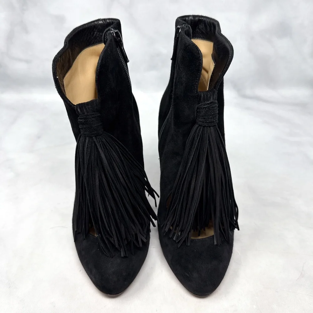 Christian Louboutin Christina 85 Tassel Suede Block Heel Ankle Boots Black 35